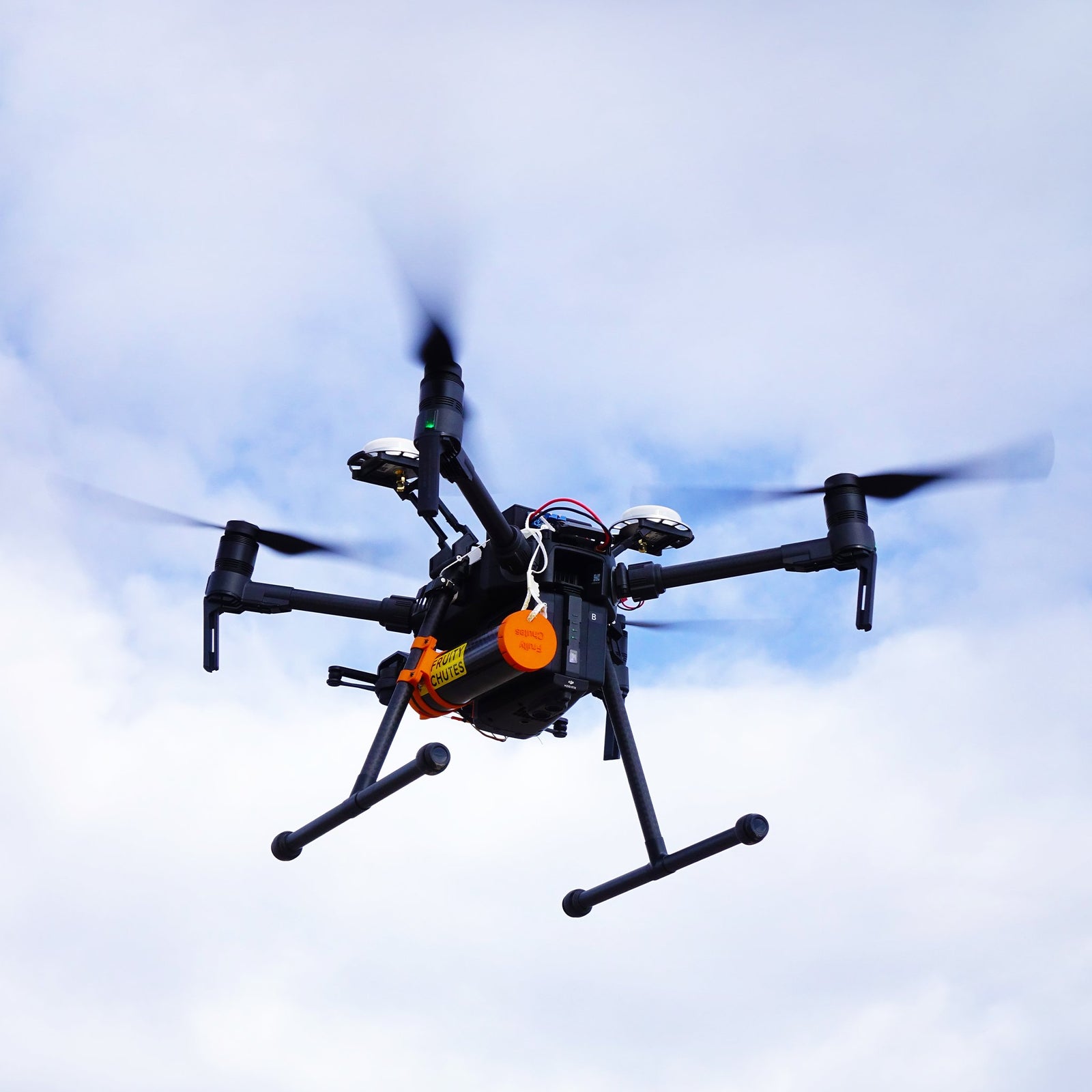 Drone with Harrier parachute launcher mounted onboard